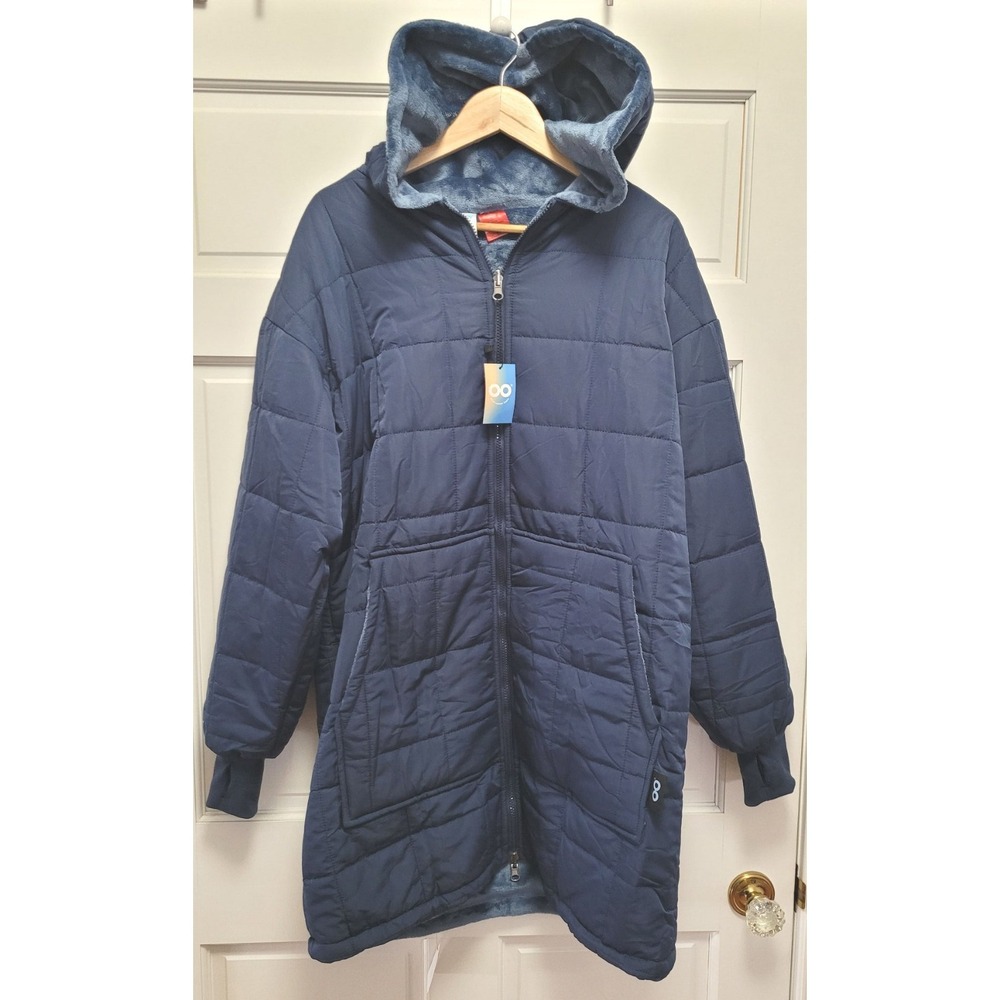 The Oodie Unisex Reversible Plush Velour Puffer Jacket - Navy Blue - Sz S/M